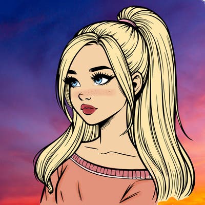 realistic girl with a high ponytail