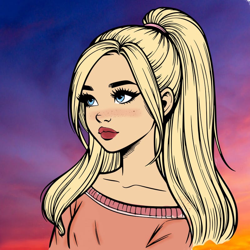 realistic girl with a high ponytail