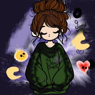 girl with baggy sweatshirt and messy bun