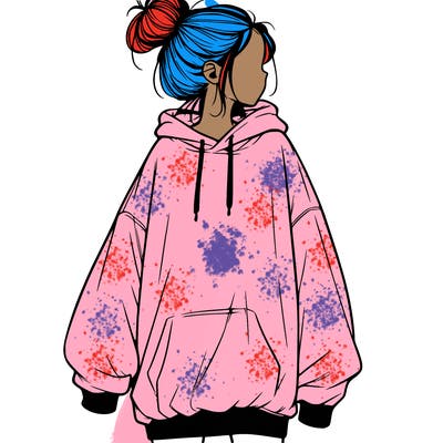 realistic girl with a oversized sweatshirt on and a bun