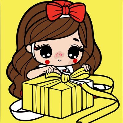 girl wrapping a gift with ribbon.