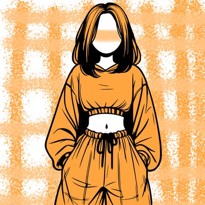 realistic girl faceless with baggy pants and a crop top