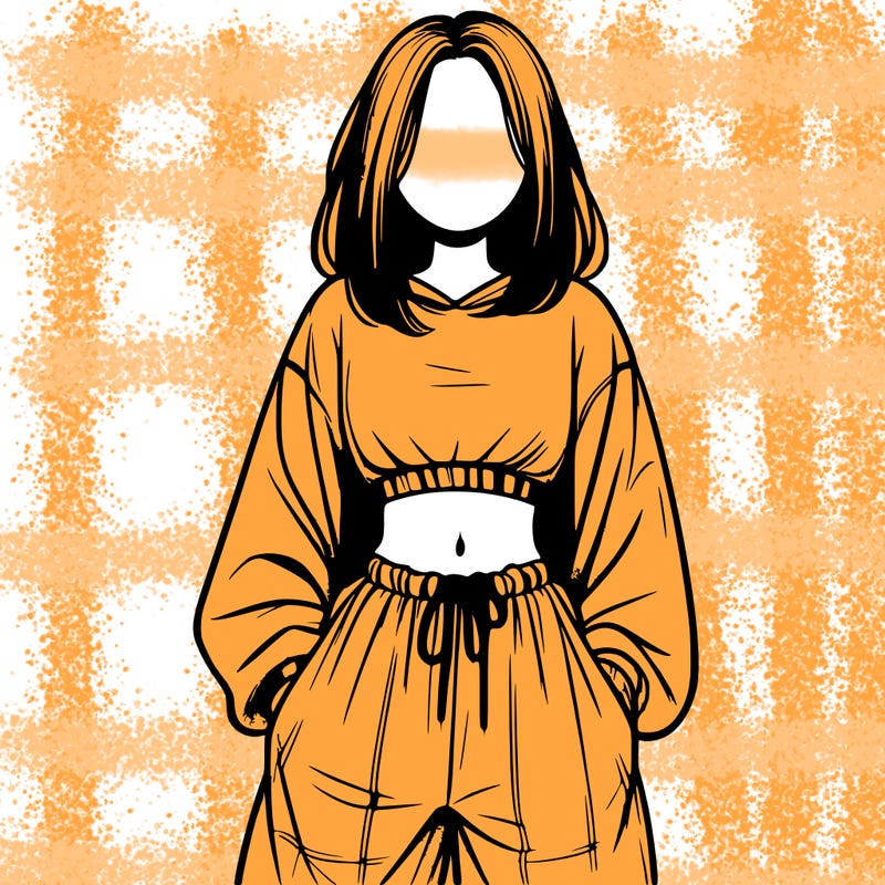 realistic girl faceless with baggy pants and a crop top