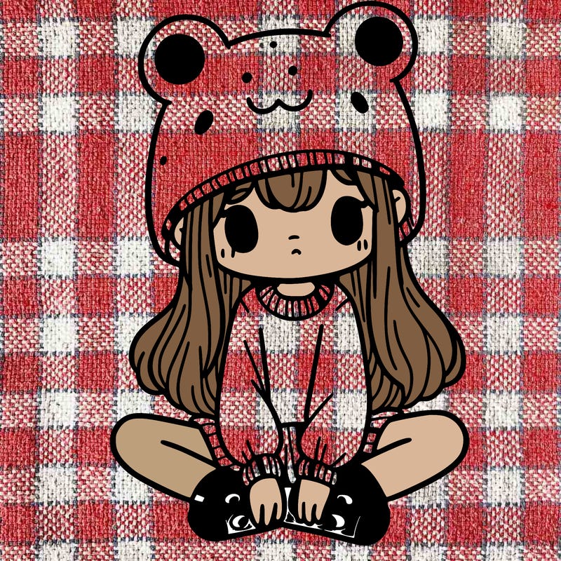 a girl wearing a frog hat and some frog socks