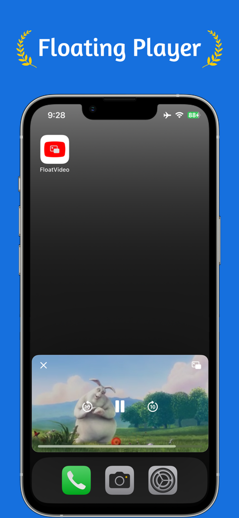 Floating Video and YouTube - Schermata home di iPhone con una finestra del lettore video in floating che mostra la modalità picture in picture