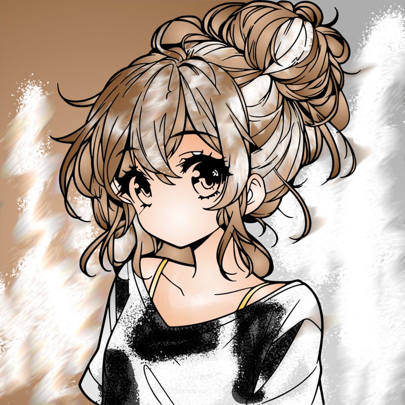 a beautiful anime girl with a messy bun