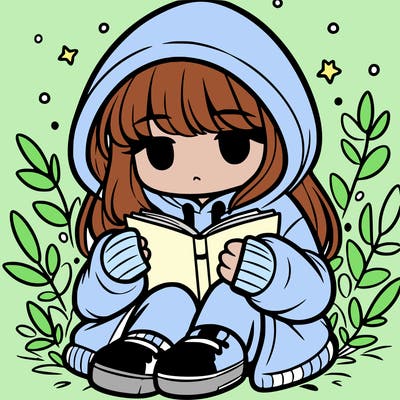 girl in oversized hoodie reading a book