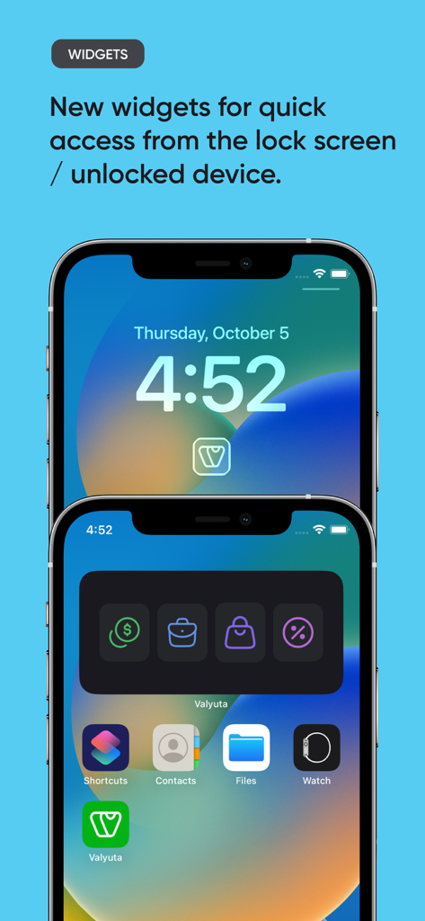 Valyuta Währungsumrechner App-Widgets auf dem Sperr- und Startbildschirm des iPhones