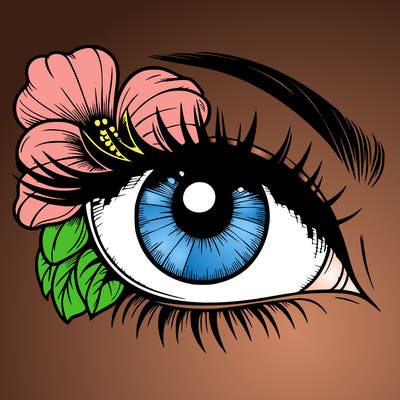 realistic eye with flower