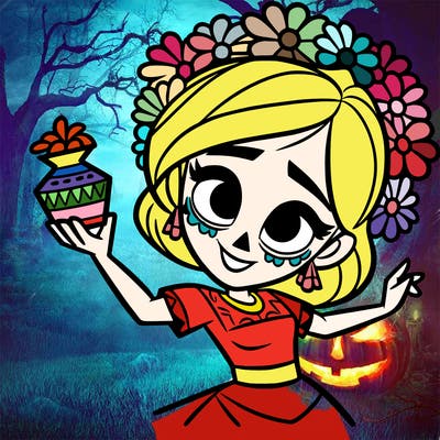 a disney style day of the dead woman.