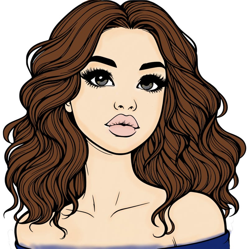 realistic girl with wavy hair and lips