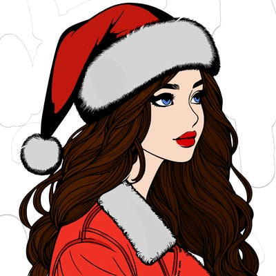realistic girl in santa hat