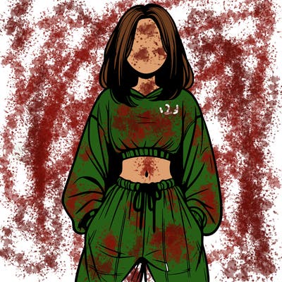 realistic girl faceless with baggy pants and a crop top