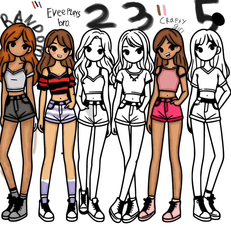 a group of girls wearing crop tops and shorts