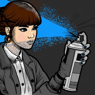 a realistic girl spray painting
