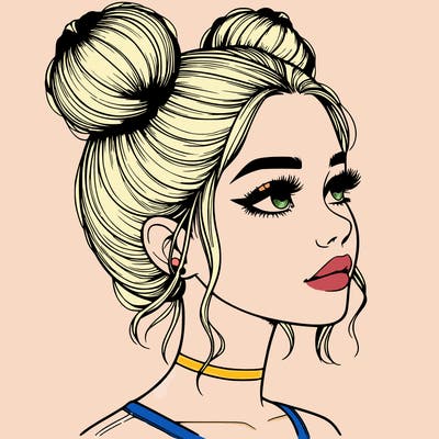 realistic girl with buns on the top of her head