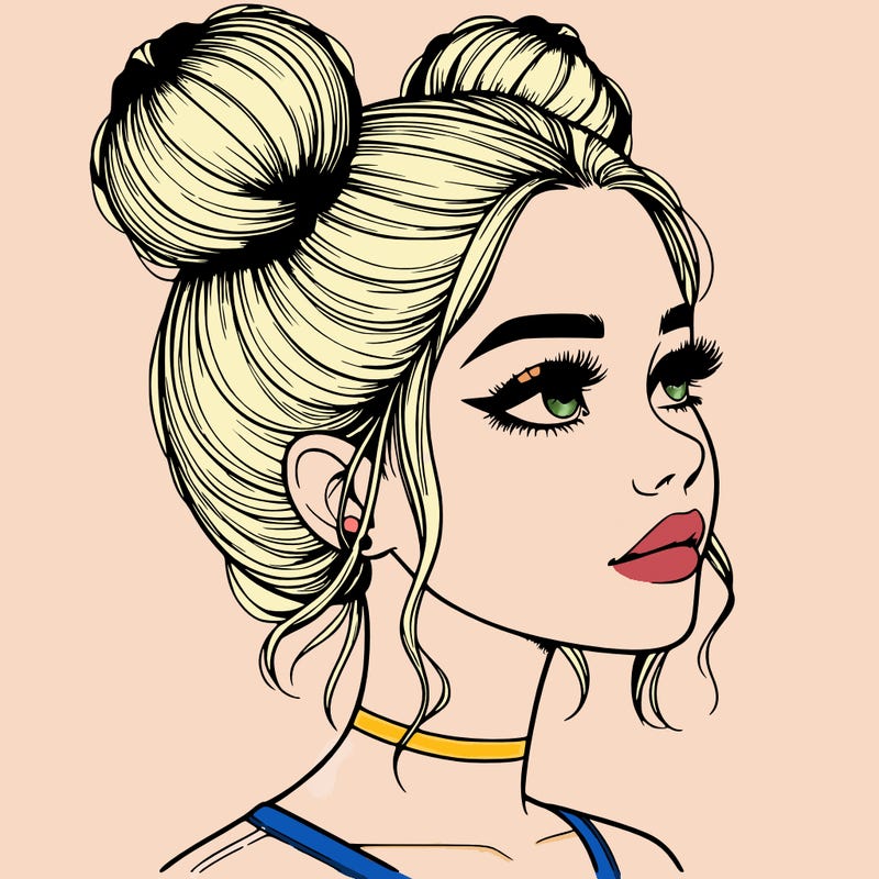 realistic girl with buns on the top of her head