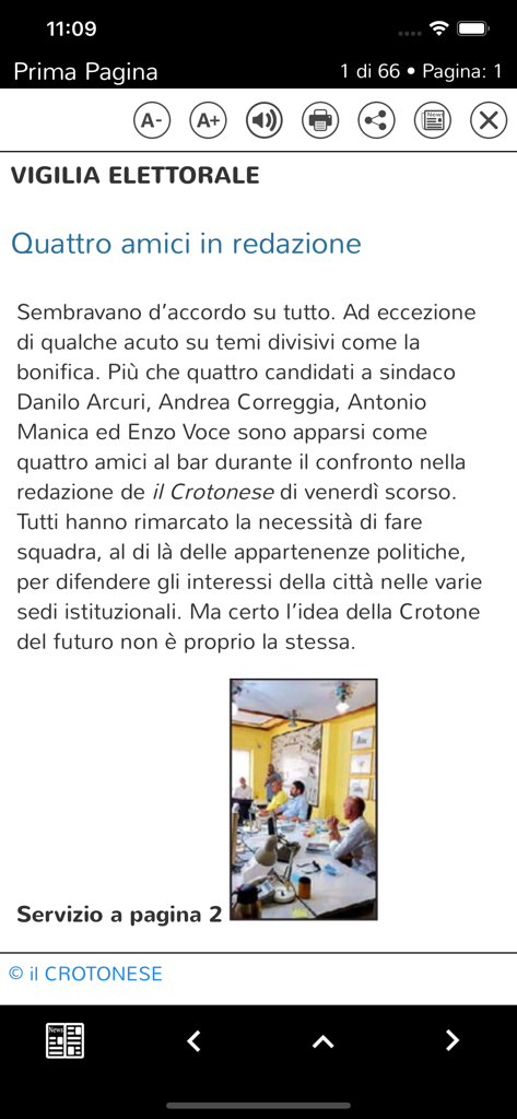 Article reading view within the Il Crotonese local news app
