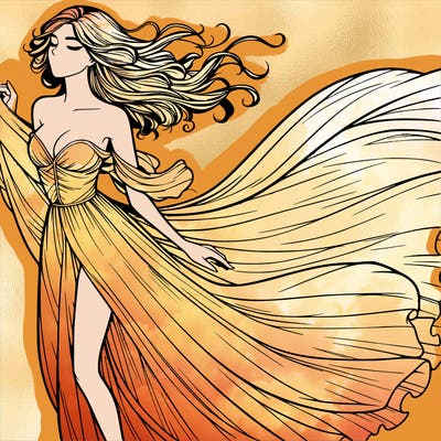 realistic woman in dress flowing the the wind