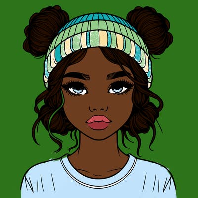 realistic girl with buns in her hair with a beanie on