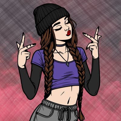 realistic teenage girl with braids and a beanie and crop top doing 🫶🏼