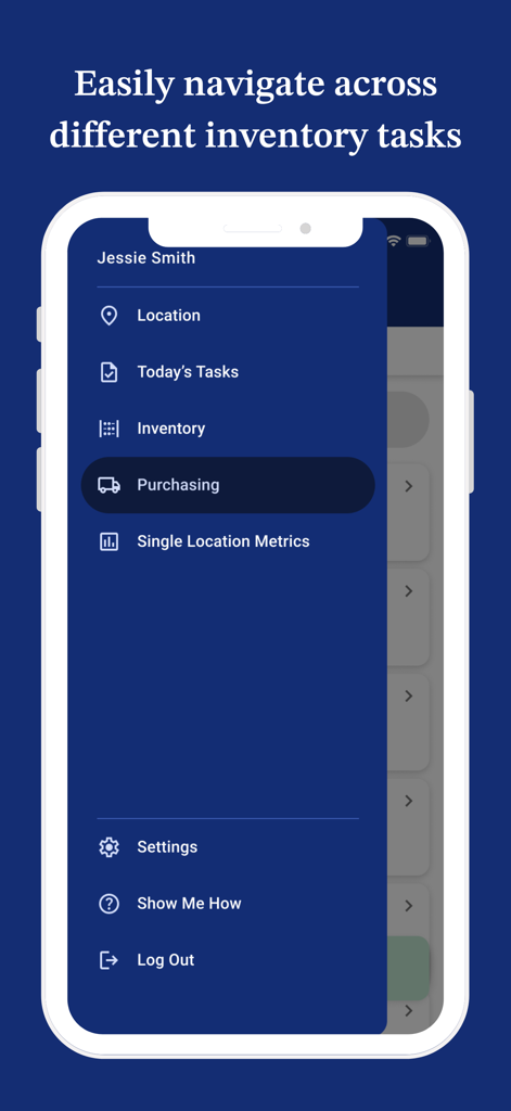 Crunchtime Inventory - Navigation menu of the Crunchtime Inventory app showing restaurant management tasks