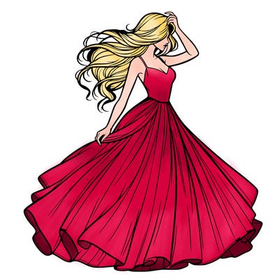 realistic woman with dress flowing in the wind