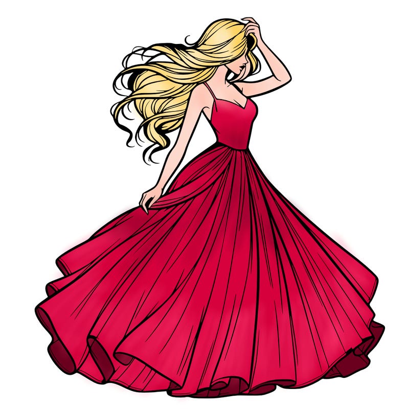 realistic woman with dress flowing in the wind