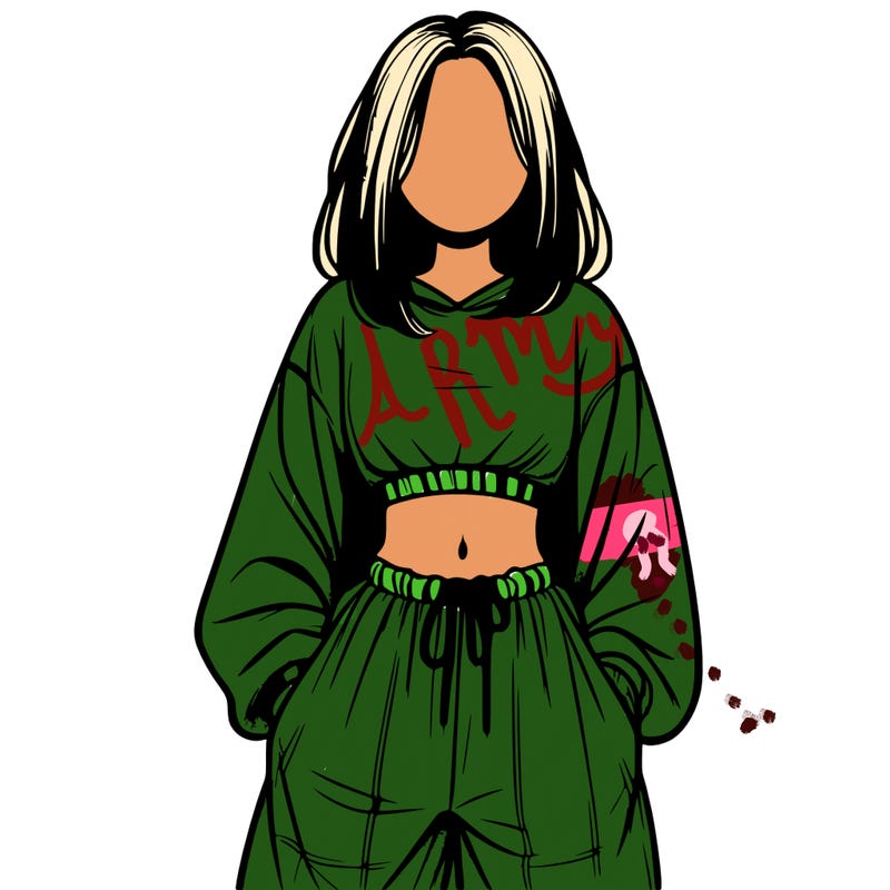 realistic girl faceless with baggy pants and a crop top