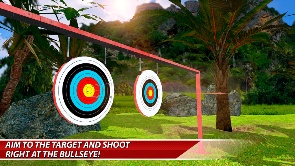 Arrows hitting the bullseye on a target in Archery Shooter 3D game