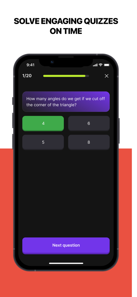 Reaction Time & Reflex Test - Uma tela de smartphone exibindo uma questão de quiz cognitivo cronometrado dentro do aplicativo Tempo de Reação e Teste de Reflexos.