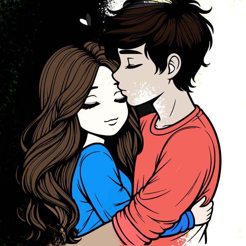 a realistic couple boy and girl hugging and kissing