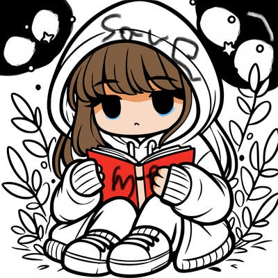 girl in oversized hoodie reading a book