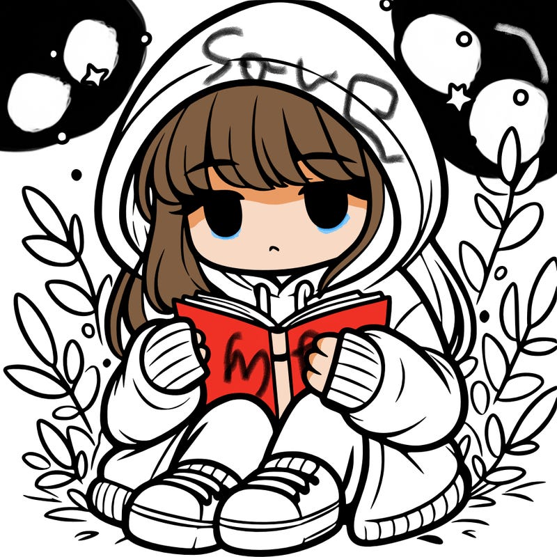 girl in oversized hoodie reading a book