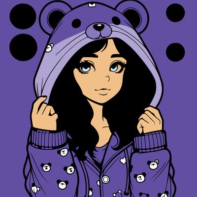 realistic girl in a animal pjs hoodie