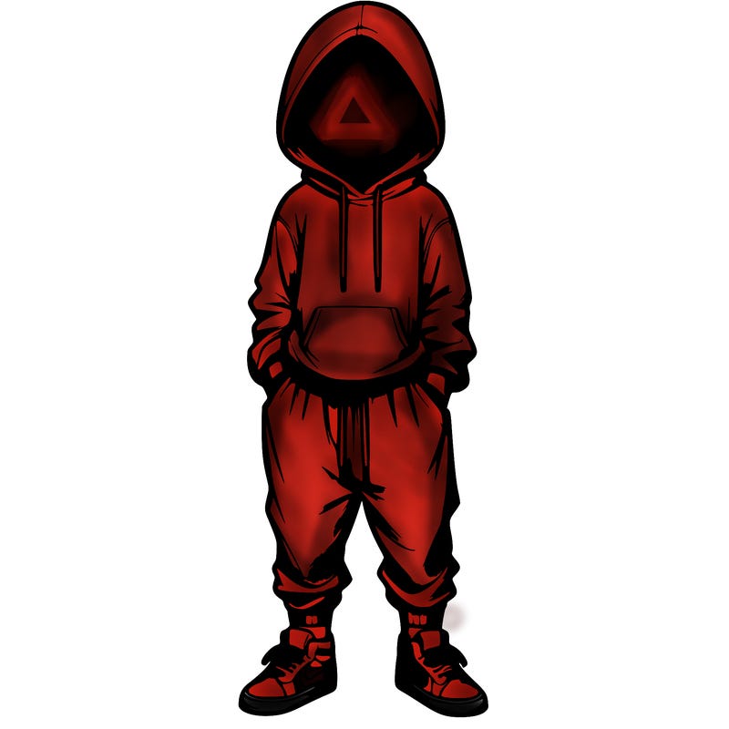 realistic faceless girl with baggy pants and hoody over her head
