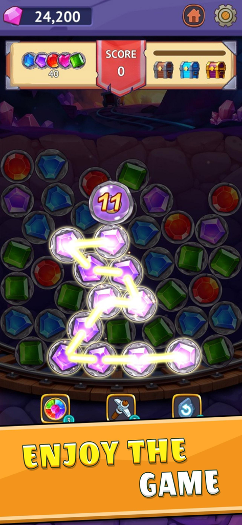 Sparkle Mine - Connecting matching purple crystals in Sparkle Mine puzzle game