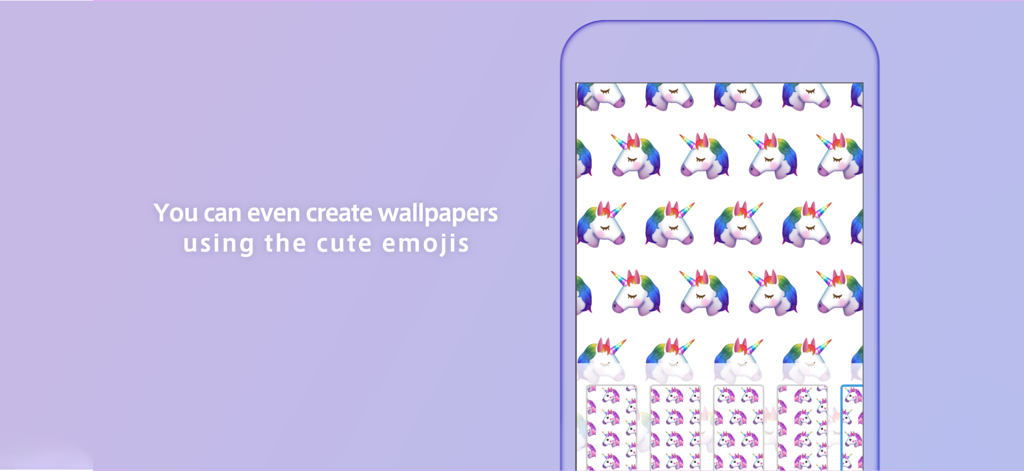 Emojil - A smartphone displaying a custom wallpaper created with a repeating pattern of cute unicorn emojis from the Emojil app