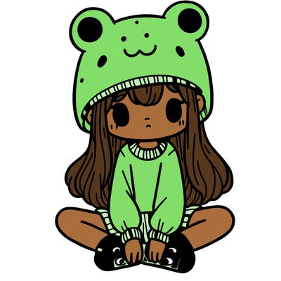 a girl wearing a frog hat and some frog socks