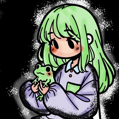 girl with long hair and a oversized shirt. and she is holding a frog