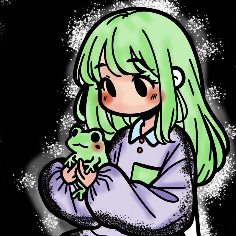 girl with long hair and a oversized shirt. and she is holding a frog
