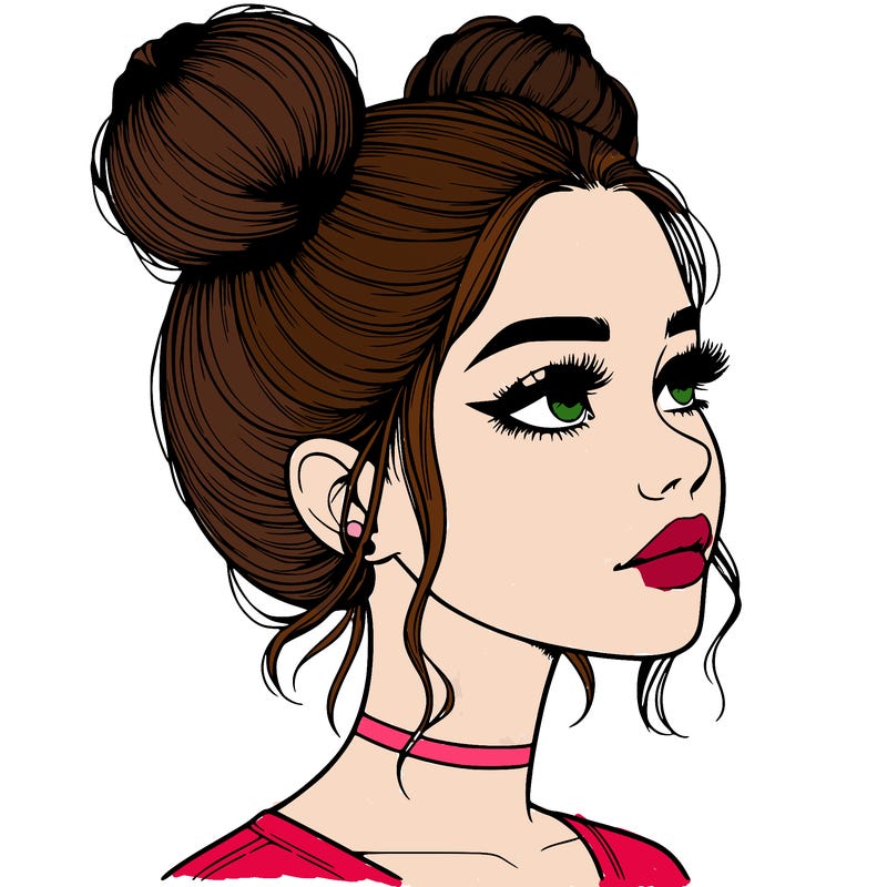 realistic girl with buns on the top of her head