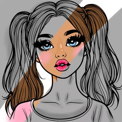 realistic girl with ponytails and lips