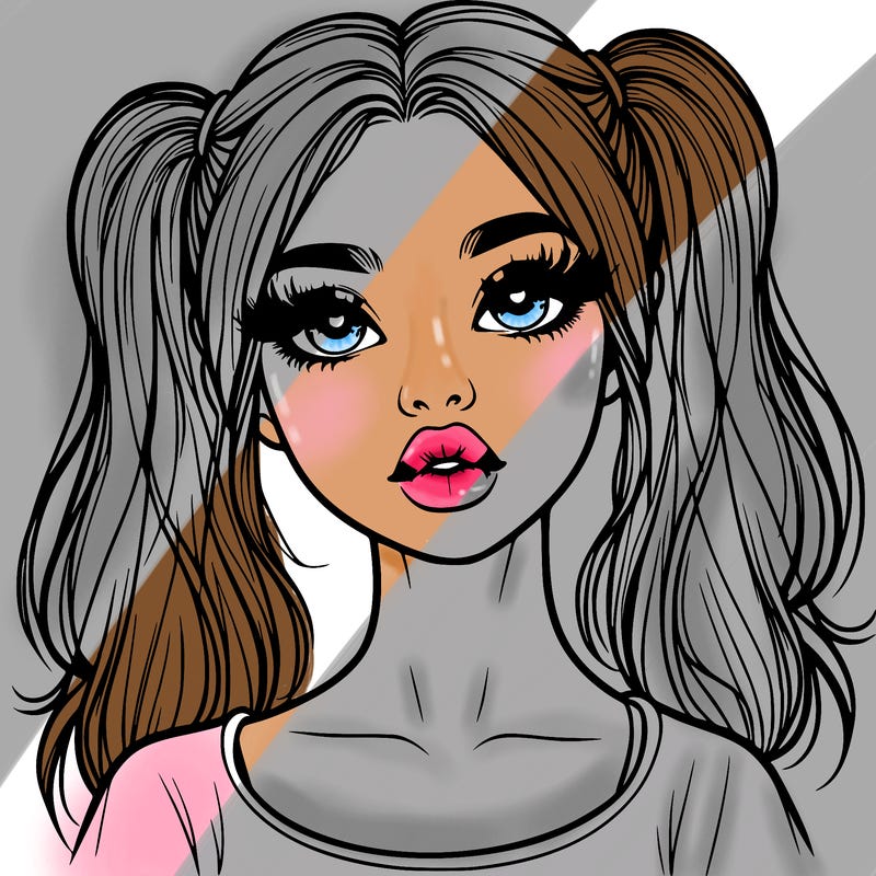 realistic girl with ponytails and lips