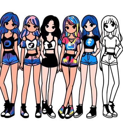 a group of girls wearing crop tops and shorts