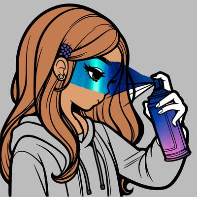 a realistic girl spray painting