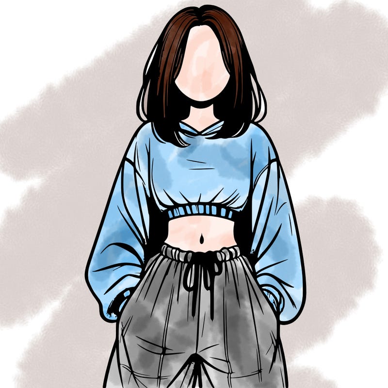 realistic girl faceless with baggy pants and a crop top