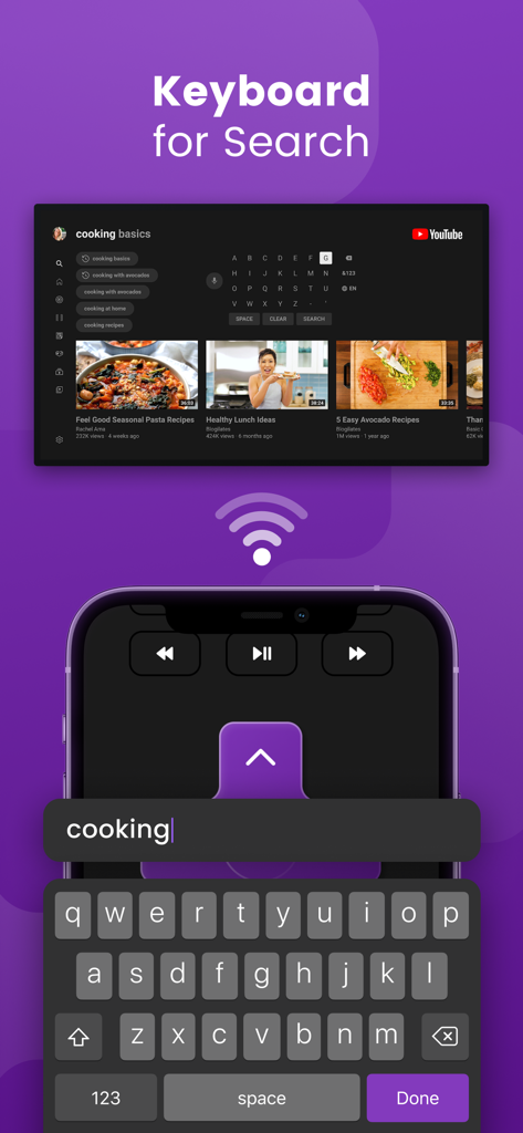Recurso de teclado do aplicativo de controle universal para facilitar a busca em Smart TV