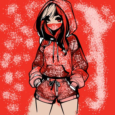 realistic girl in shorts and hoodie