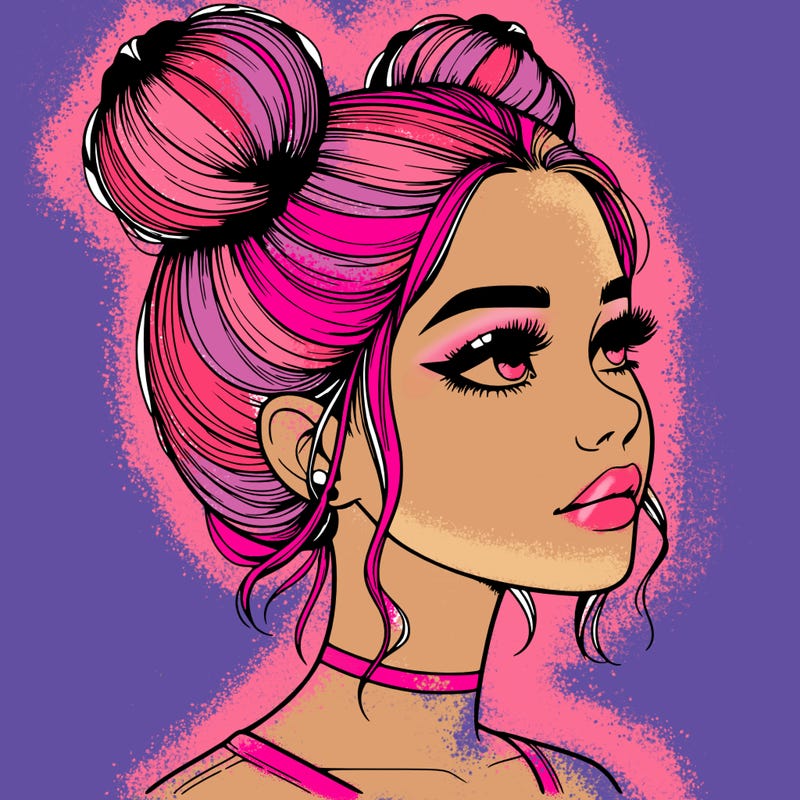 realistic girl with buns on the top of her head